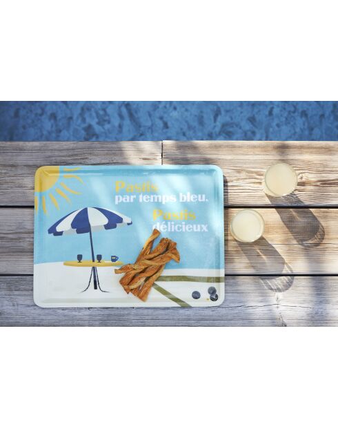 Plateau Pastis bleu ciel/jaune - 40x30 cm