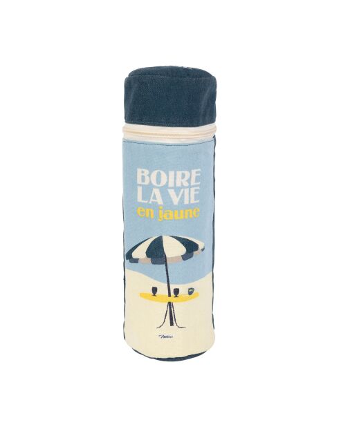 Sac isotherme bouteille en coton Pastis bleu marine/jaune - D10xH31 cm