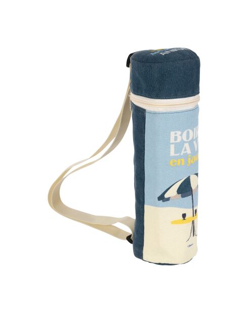 Sac isotherme bouteille en coton Pastis bleu marine/jaune - D10xH31 cm