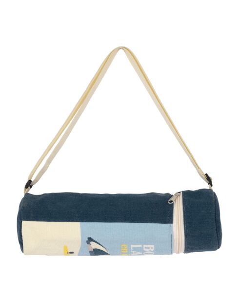 Sac isotherme bouteille en coton Pastis bleu marine/jaune - D10xH31 cm