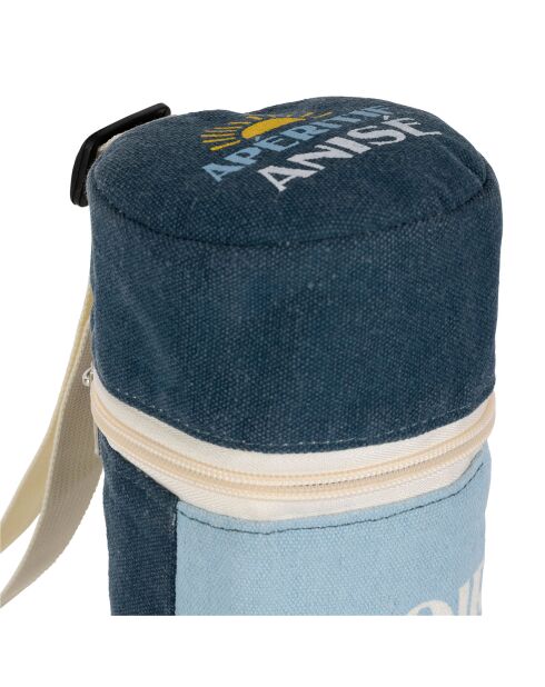 Sac isotherme bouteille en coton Pastis bleu marine/jaune - D10xH31 cm