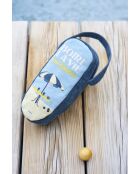 Sac isotherme bouteille en coton Pastis bleu marine/jaune - D10xH31 cm