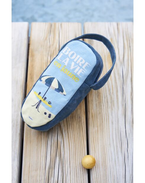 Sac isotherme bouteille en coton Pastis bleu marine/jaune - D10xH31 cm