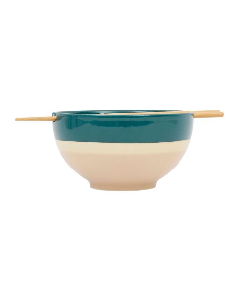 Bol avec baguettes BTE Funky émeraude/beige - D16xH8,5/L19 cm