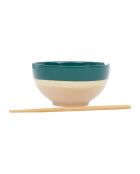 Bol avec baguettes BTE Funky émeraude/beige - D16xH8,5/L19 cm