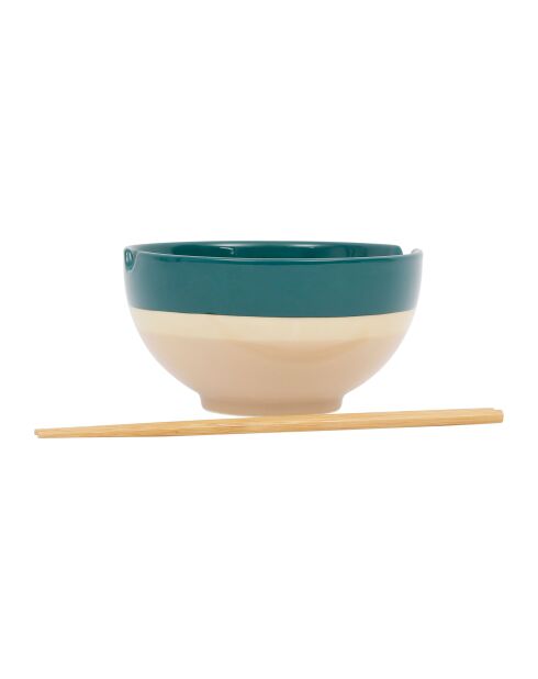 Bol avec baguettes BTE Funky émeraude/beige - D16xH8,5/L19 cm