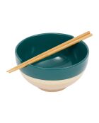 Bol avec baguettes BTE Funky émeraude/beige - D16xH8,5/L19 cm