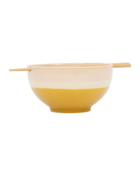 Bol avec baguettes BTE Funky beige/moutarde - D16xH8,5/L19 cm