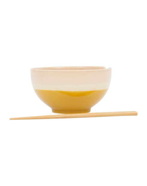 Bol avec baguettes BTE Funky beige/moutarde - D16xH8,5/L19 cm