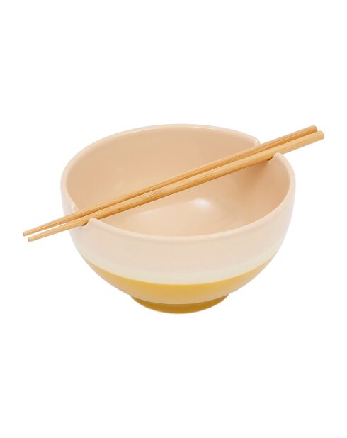 Bol avec baguettes BTE Funky beige/moutarde - D16xH8,5/L19 cm