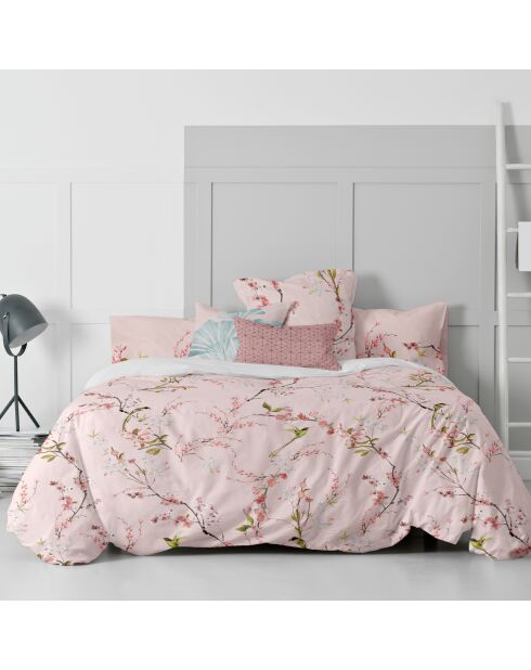Housse de couette en coton Chinoiserie rose multicolore