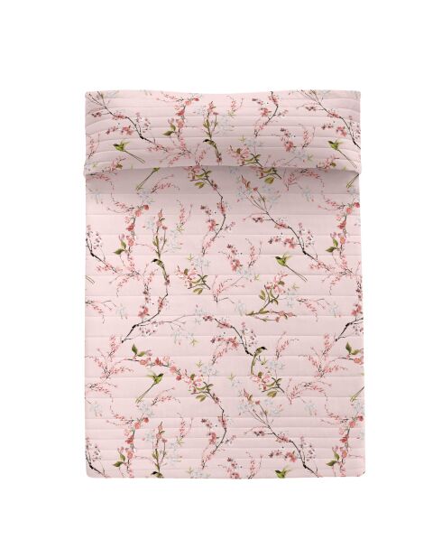 Colcha de algodón Chinoiserie rosa multicolor