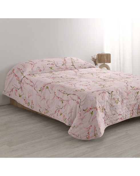 Colcha de algodón Chinoiserie rosa multicolor