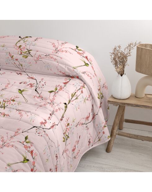 Colcha de algodón Chinoiserie rosa multicolor