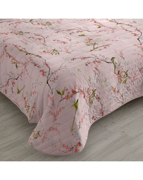 Colcha de algodón Chinoiserie rosa multicolor