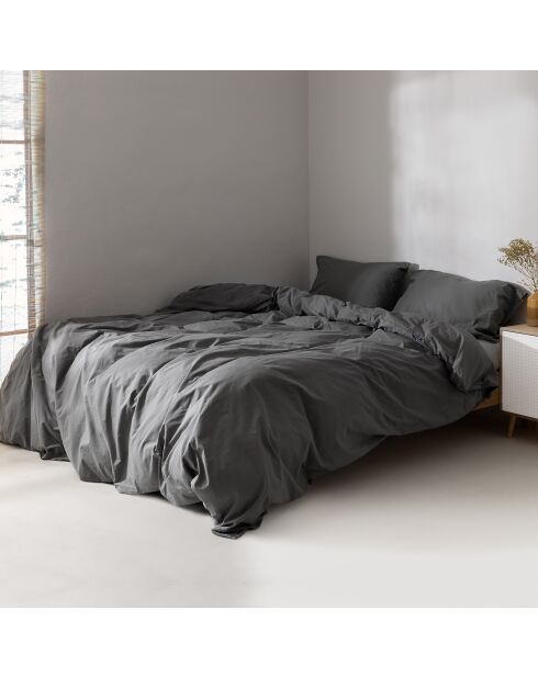 Housse de couette en coton Basic gris foncé