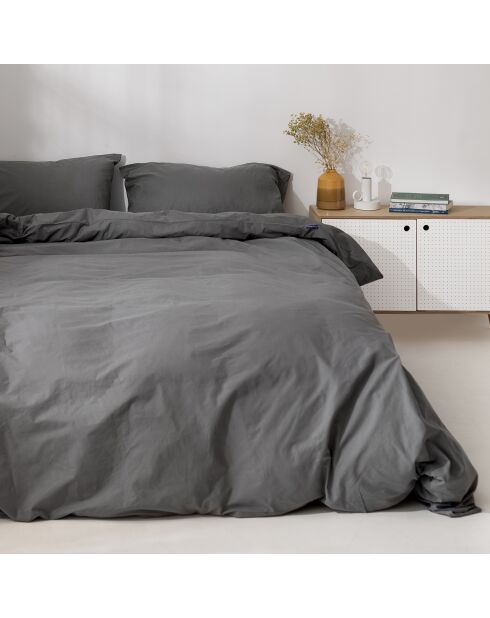 Housse de couette en coton Basic gris foncé