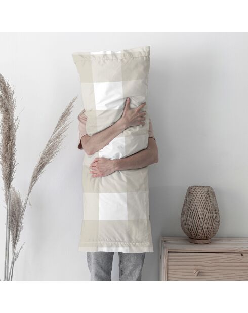 Funda de almohada de algodón a cuadros beige - 60x60 cm