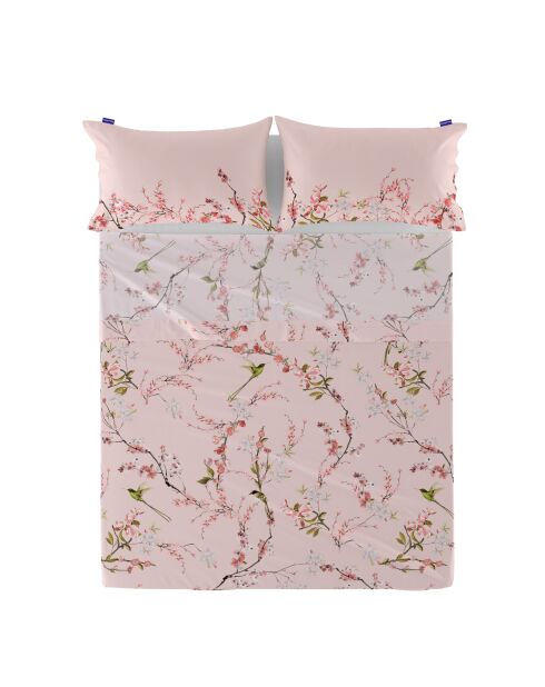 Drap en coton Chinoiserie rose  multicolore