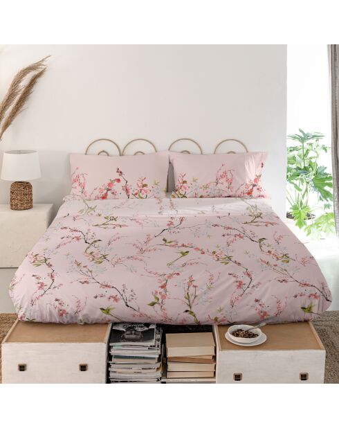 Drap en coton Chinoiserie rose  multicolore