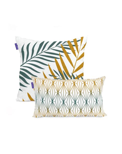 Housse de coussin en coton Foliage mint multicolore - 50x50 + 50x30 cm