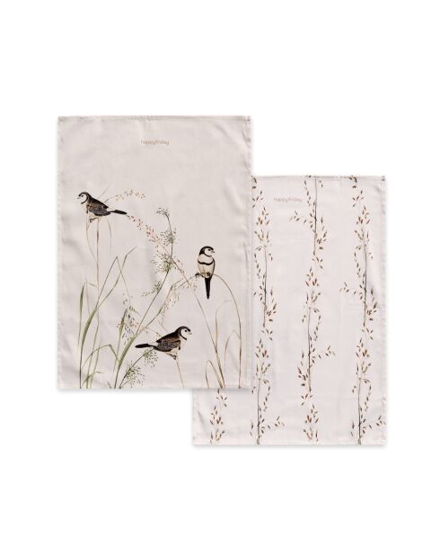 2 mehrfarbige Happy Birds Baumwollgeschirrtücher - 70x50 cm