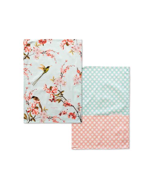 2 Torchons en coton Chinoiserie multicolores - 70x50 cm