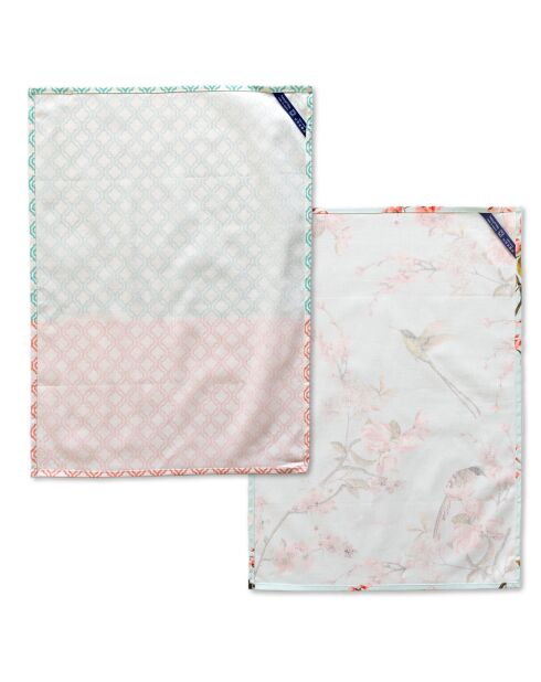 2 Torchons en coton Chinoiserie multicolores - 70x50 cm