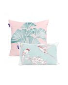 Housse de coussin en coton Chinoiserie rose multicolore - 50x50 + 50x30 cm