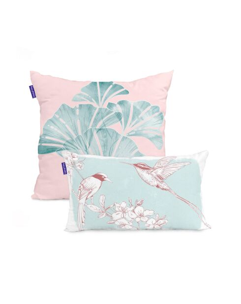 Housse de coussin en coton Chinoiserie rose multicolore - 50x50 + 50x30 cm