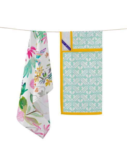 2 Torchons en coton Enchant multicolores - 70x50 cm