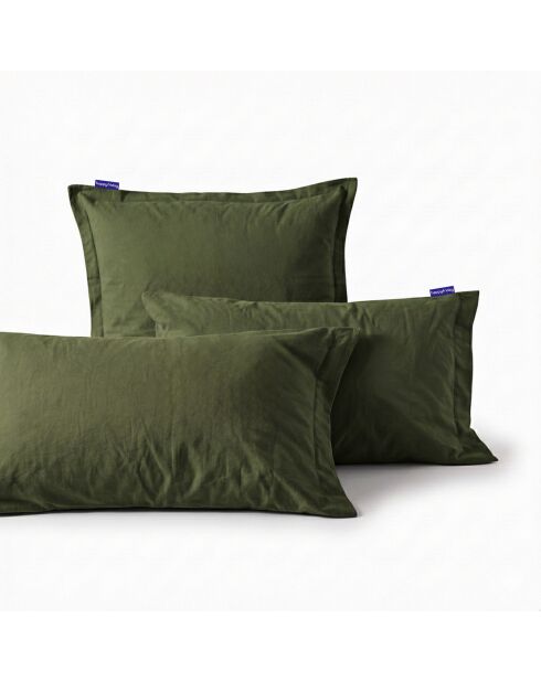 2 Basic olijfgroene katoenen kussenslopen