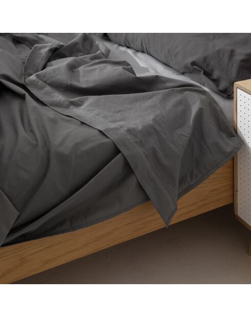Drap en coton Basic gris foncé