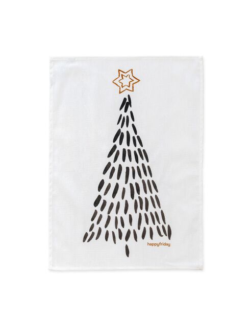 2 veelkleurige gouden katoenen kersttheedoeken - 70x50 cm
