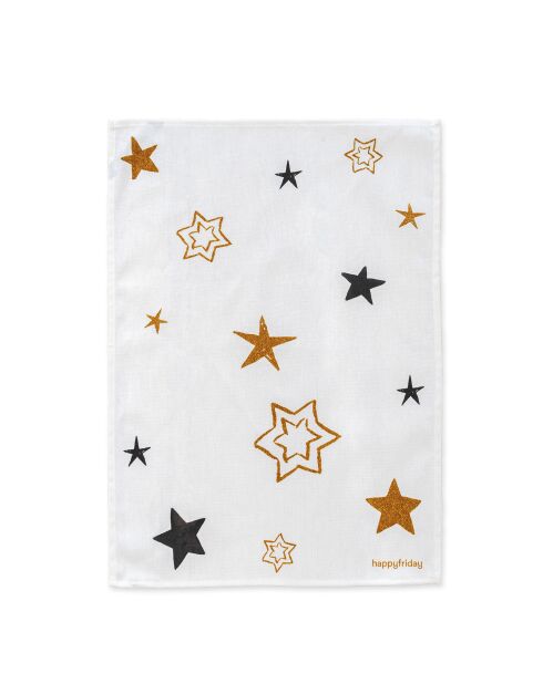 2 veelkleurige gouden katoenen kersttheedoeken - 70x50 cm
