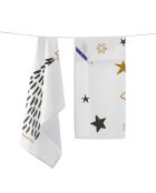 2 veelkleurige gouden katoenen kersttheedoeken - 70x50 cm