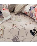 Sábana bajera ajustable de algodón multicolor con peonías blancas