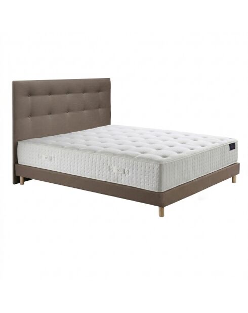 Ensemble matelas ressorts Helios mémoire de forme, garnissage cachemire, H31 cm, sommier et tête de lit taupe - 140x190 cm