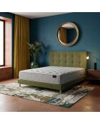 Ensemble matelas ressorts ensachés Artemis 2 mémoire de forme, garnissage cachemire, H26 cm, sommier et tête de lit vert - 140x190 cm