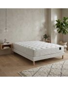 Ensemble matelas ressorts Pulsar mémoire de forme, garnissage cachemire, H27 cm, sommiers blanc pieds de poule - 140x190 cm