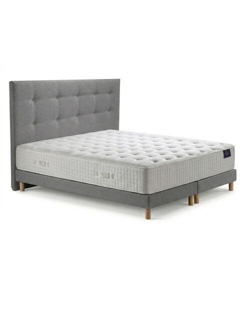 Ensemble matelas ressorts Helios mémoire de forme, garnissage cachemire, H31 cm, sommier et tête de lit gris clair - 160x200 cm