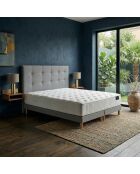 Ensemble matelas ressorts Helios mémoire de forme, garnissage cachemire, H31 cm, sommier et tête de lit gris clair - 160x200 cm