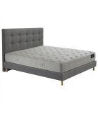 Ensemble Matelas ressorts ensachés mémoire de forme Hecate H26 cm, tête de lit capitonnée, garnissage cachemire, sommier gris clair - 140x190 cm
