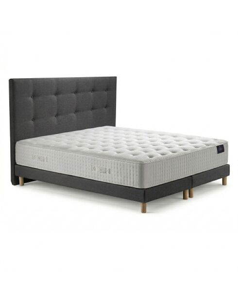 Ensemble matelas ressorts Helios mémoire de forme, garnissage cachemire, H31 cm, sommier et tête de lit gris foncé - 160x200 cm