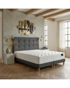 Ensemble matelas ressorts Helios mémoire de forme, garnissage cachemire, H31 cm, sommier et tête de lit gris foncé - 160x200 cm