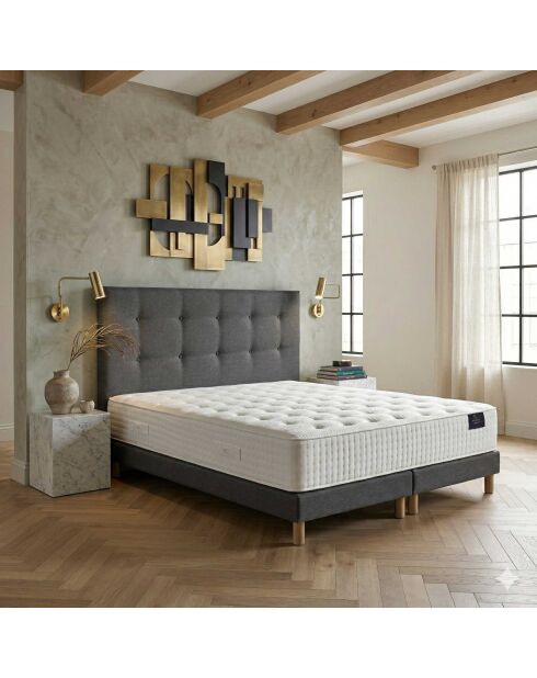 Ensemble matelas ressorts Helios mémoire de forme, garnissage cachemire, H31 cm, sommier et tête de lit gris foncé - 160x200 cm
