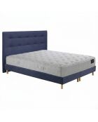 Ensemble matelas ressorts ensachés Artemis 2 mémoire de forme, garnissage cachemire, H26 cm, sommier et tête de lit bleu - 160x200 cm