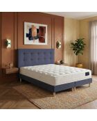 Ensemble matelas ressorts ensachés Artemis 2 mémoire de forme, garnissage cachemire, H26 cm, sommier et tête de lit bleu - 160x200 cm