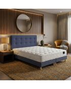 Ensemble matelas ressorts ensachés Hecate 2 H26 cm, sommier et tête de lit bleu - 160x200 cm