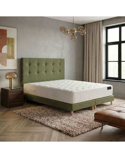 Ensemble matelas ressorts Helios mémoire de forme, garnissage cachemire, H31 cm, sommier et tête de lit vert - 160x200 cm